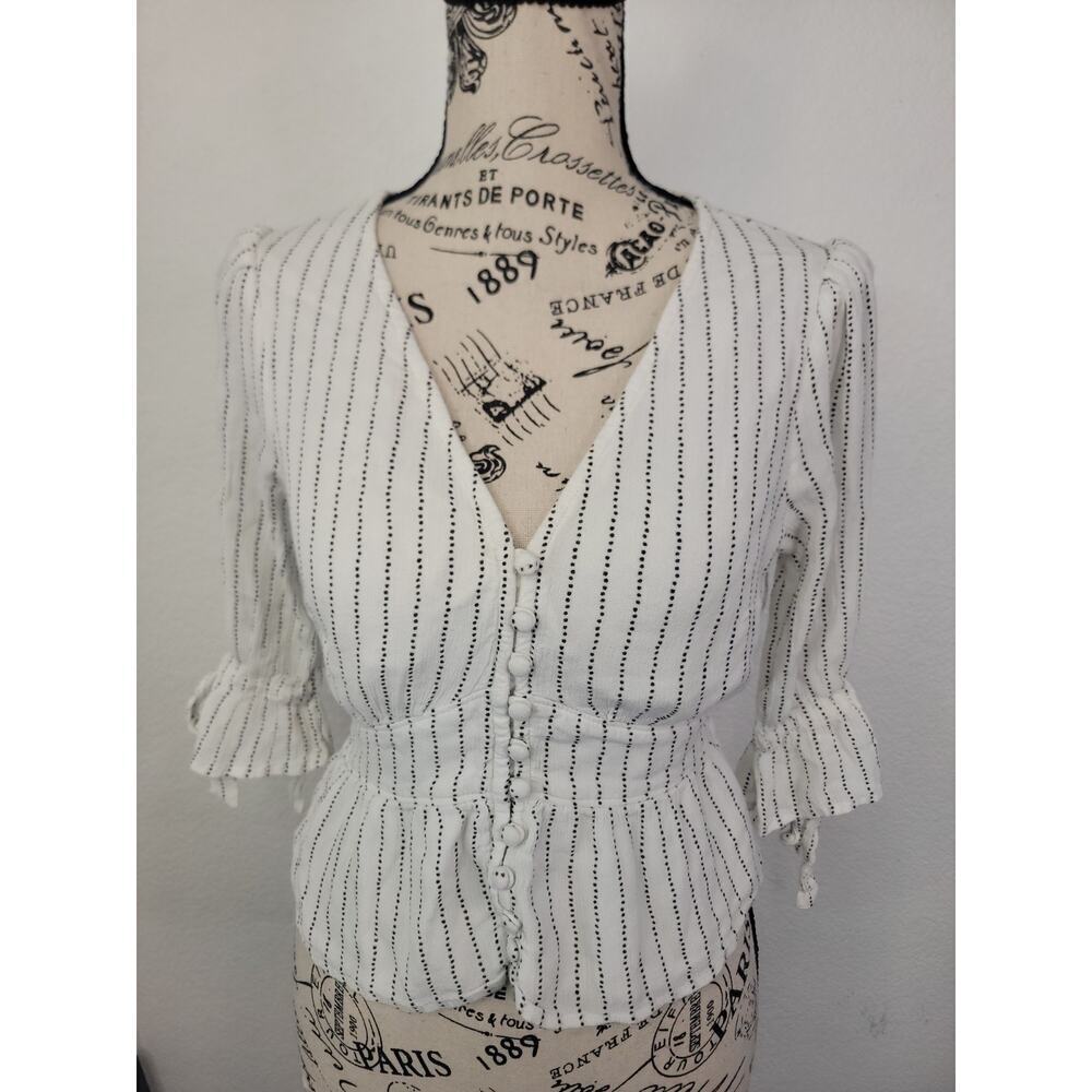 Abercrombie & Fitch Top Womens Small Peplum Button Front 3/4 Sleeves Boho V Neck